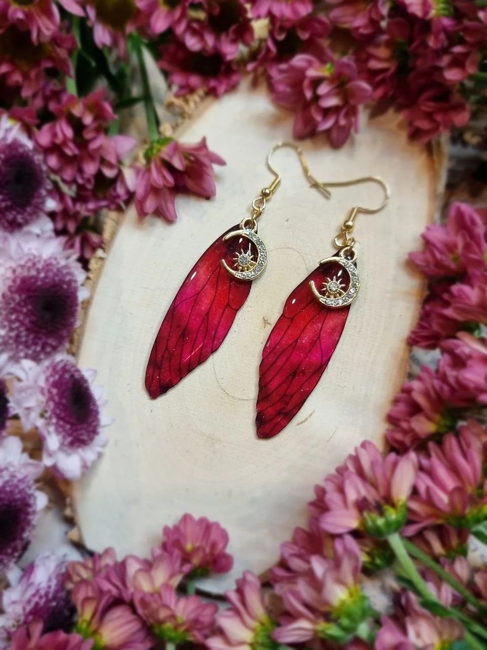 Skrzydełka wróżki czerwono-różowe opalizujące