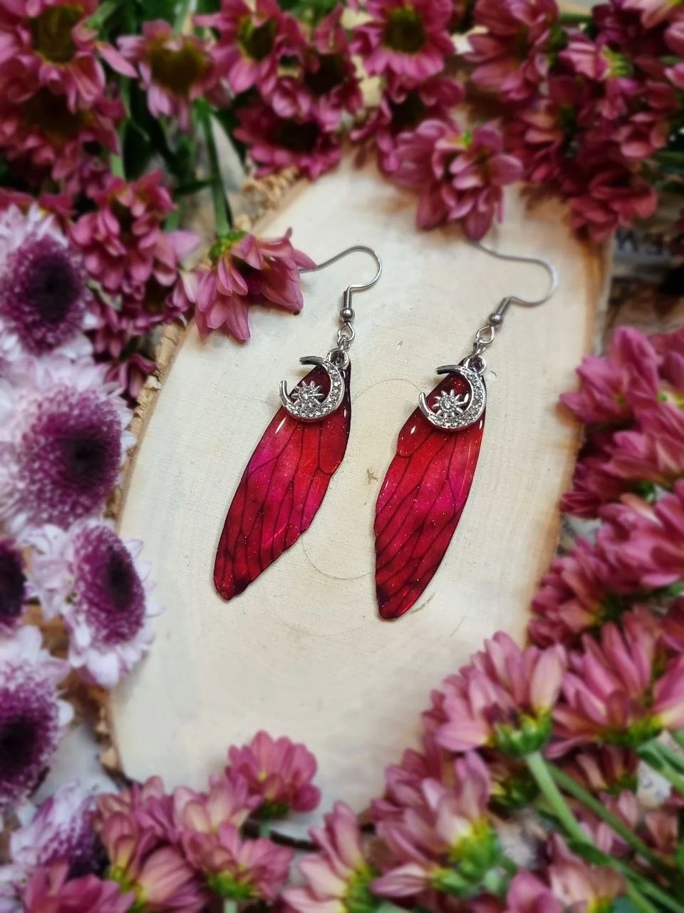 Skrzydełka wróżki czerwnono-różowe opalizujące